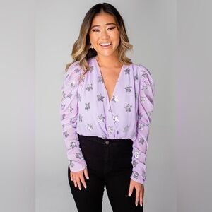Buddy Love PURPLE BODYSUIT W/ SEQUIN STARS Small BNWT